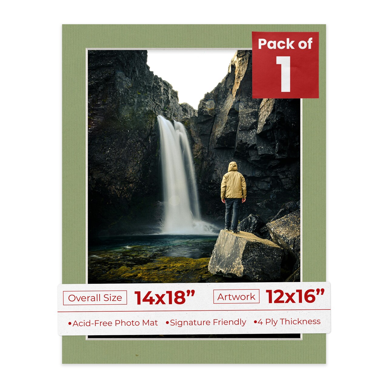 Palm Leaf Green Mat Board for 14x18 Frames - Fits 12x16 Photos